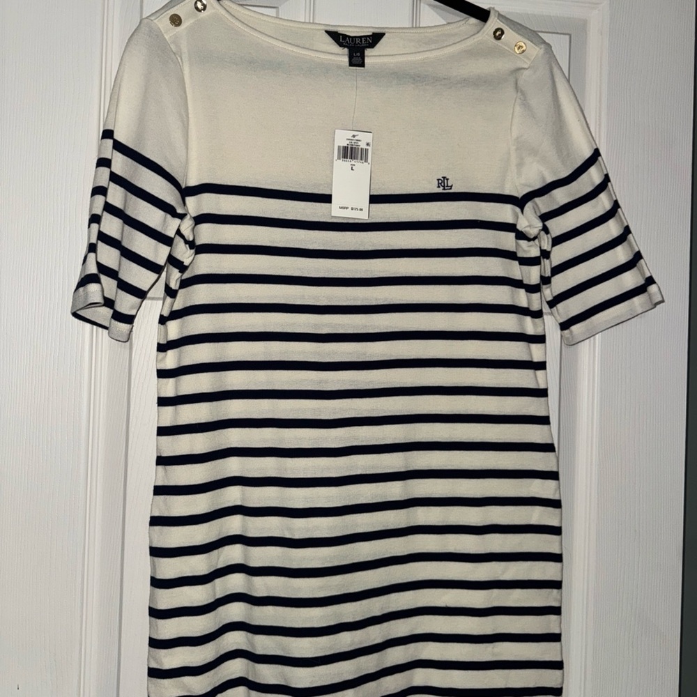Ralph Lauren Navy and White Striped Summer Dress